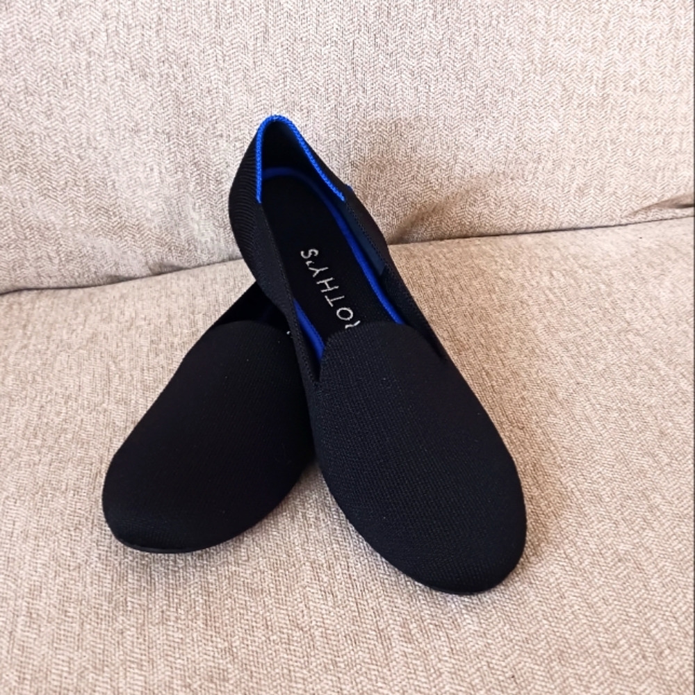 Rothy's Black Flats with Blue Trim